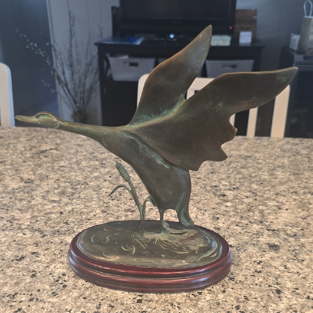 Goose Taking Flight Brass Scupture